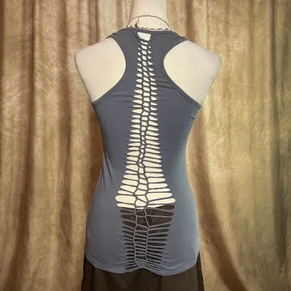 Vintage Y2K Tank Top Rhinestone Guitar Cut Out Back Sleeveless Indie Sleaze Punk - Picture 2 of 9